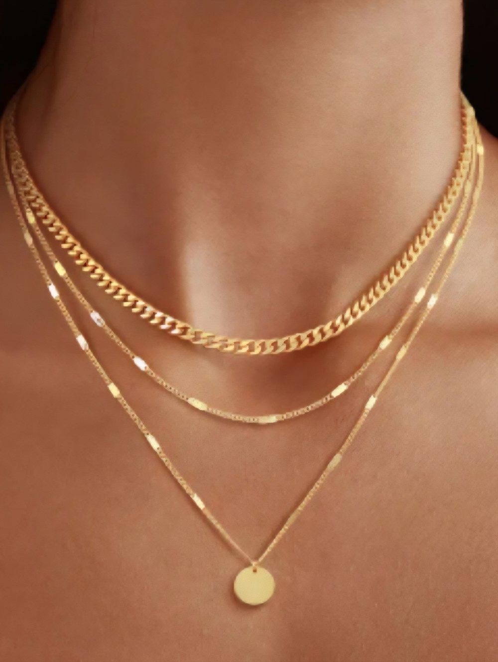 NEW 14K Gold Plated Layered Necklace Chain